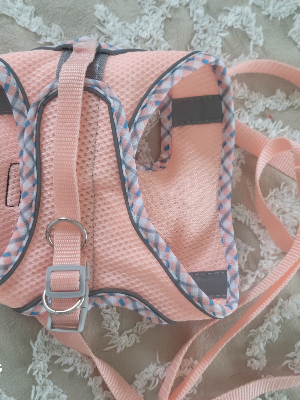 Peach Pink Pet Harness with Geometric Trim
